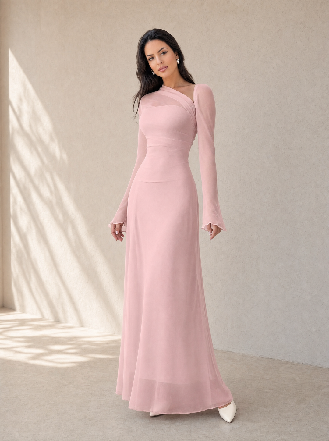 Adela | Vestido largo de tul con hombro asimétrico