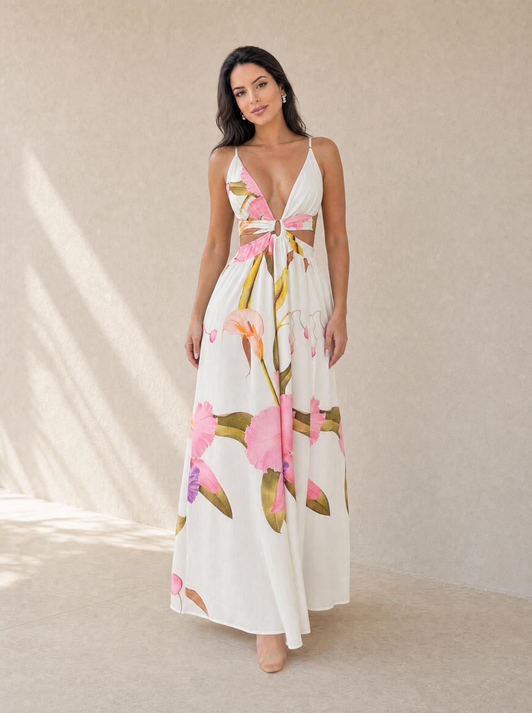 Jazmín | Vestido largo estampado con tirantes y abertura