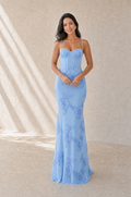 Nancy | Vestido largo de malla floral en azul