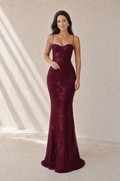 Nancy | Vestido largo de malla floral en vino