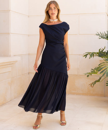 Teresina | Vestido midi asimétrico azul marino