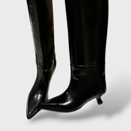 Cristina | Botas altas de piel con tacón bajo