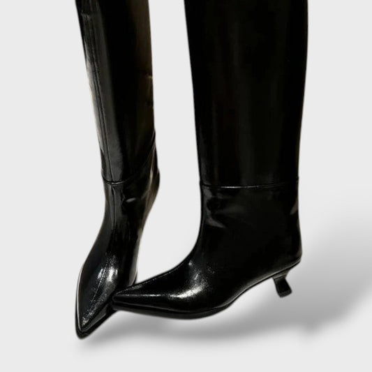 Cristina | Botas altas de piel con tacón bajo
