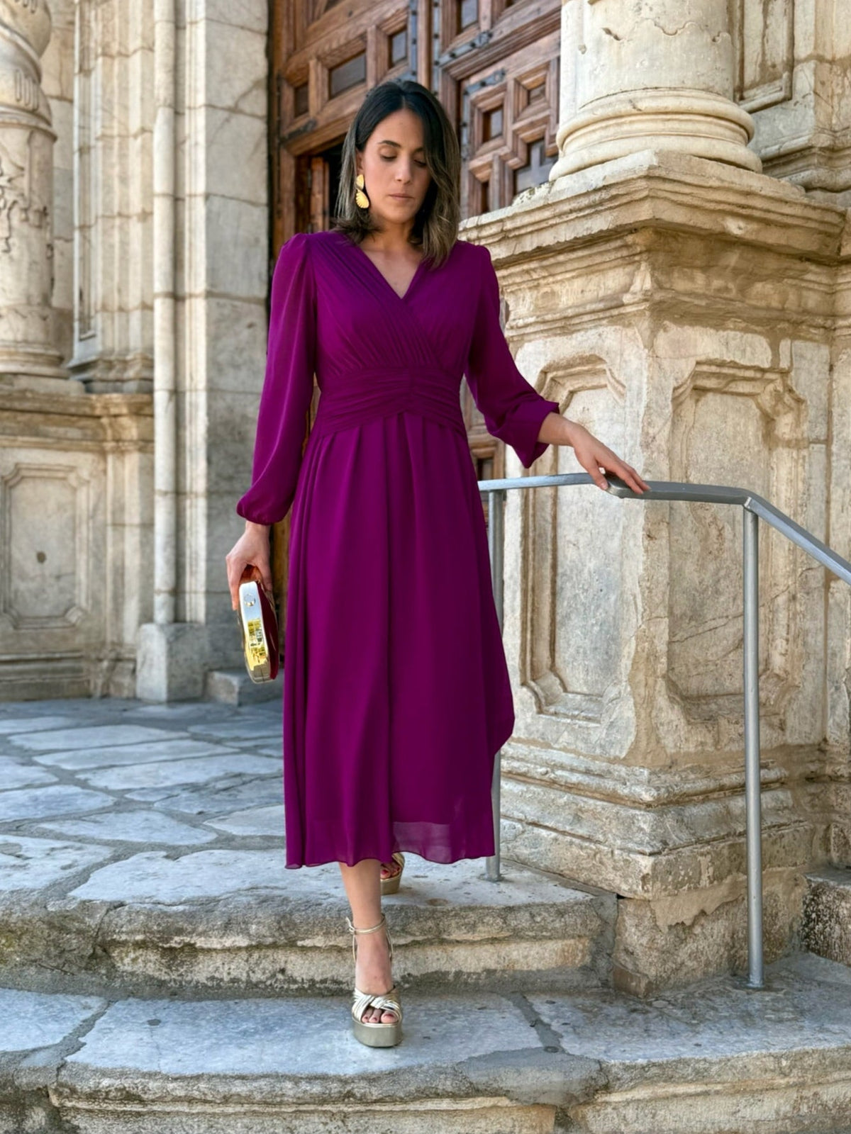 Isabela | Vestido midi plisado buganvilla