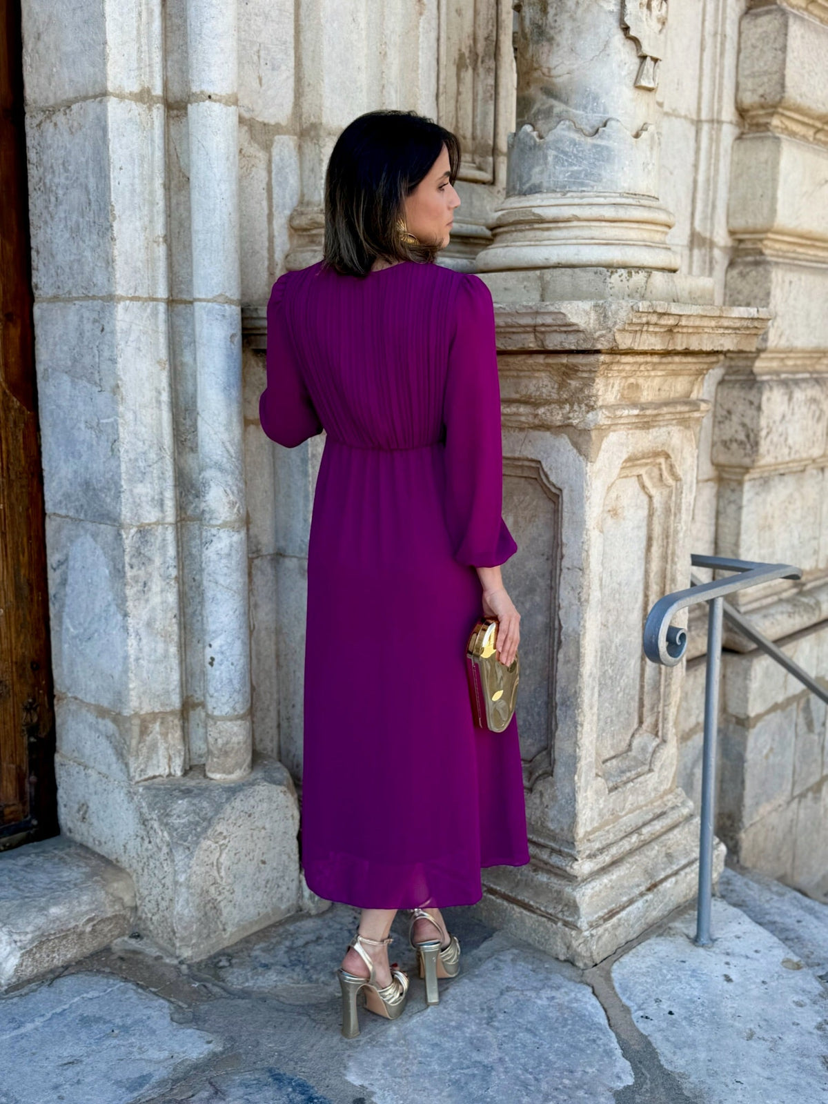 Isabela | Vestido midi plisado buganvilla