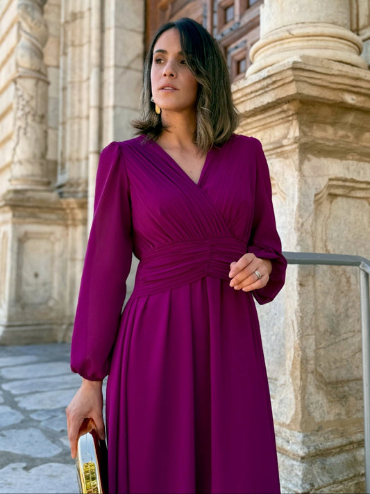 Isabela | Vestido midi plisado buganvilla
