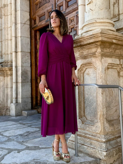 Isabela | Vestido midi plisado buganvilla