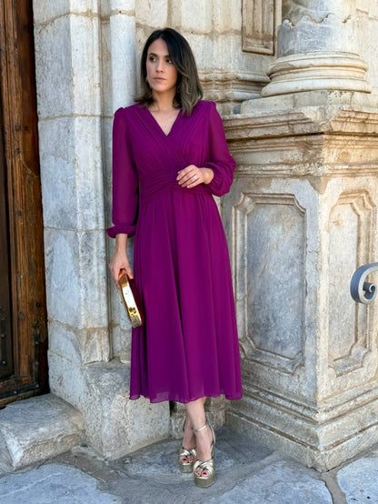 Isabela | Vestido midi plisado buganvilla